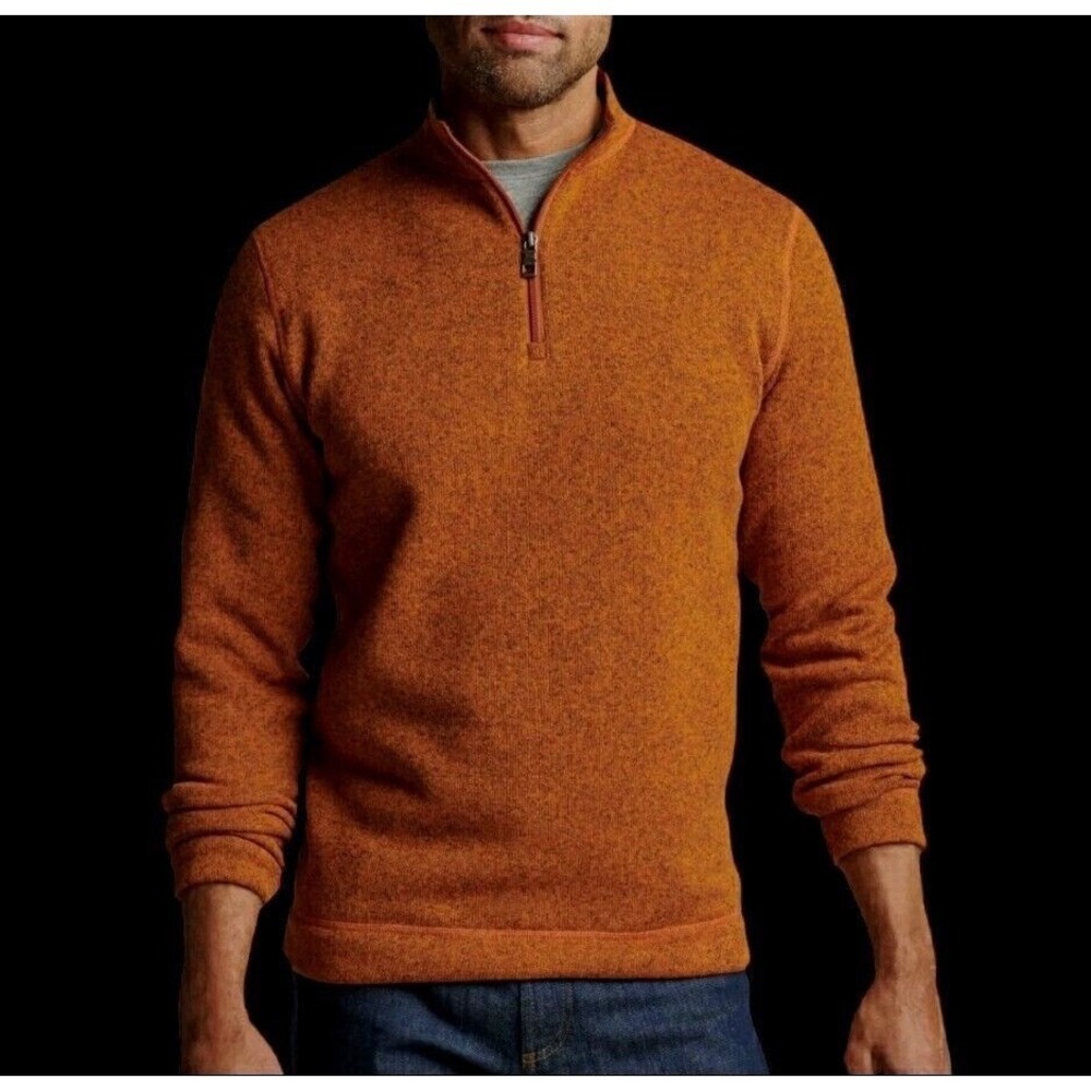 PETER MILLAR Crown  Men's 1/4 Zip Fleece‎ Squash Orange Pullover Sweater LARGE